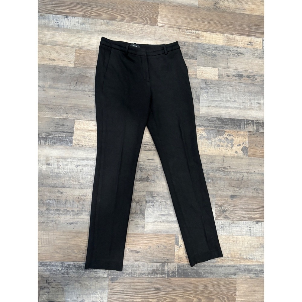 Theory Black Tailored Slacks Double Knit Jersey Slim Leg Old Money Sz 2